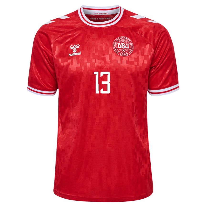 Men Football Denmark Sofie Junge #13 Red Home Jersey 24-26 T-Shirt Australia