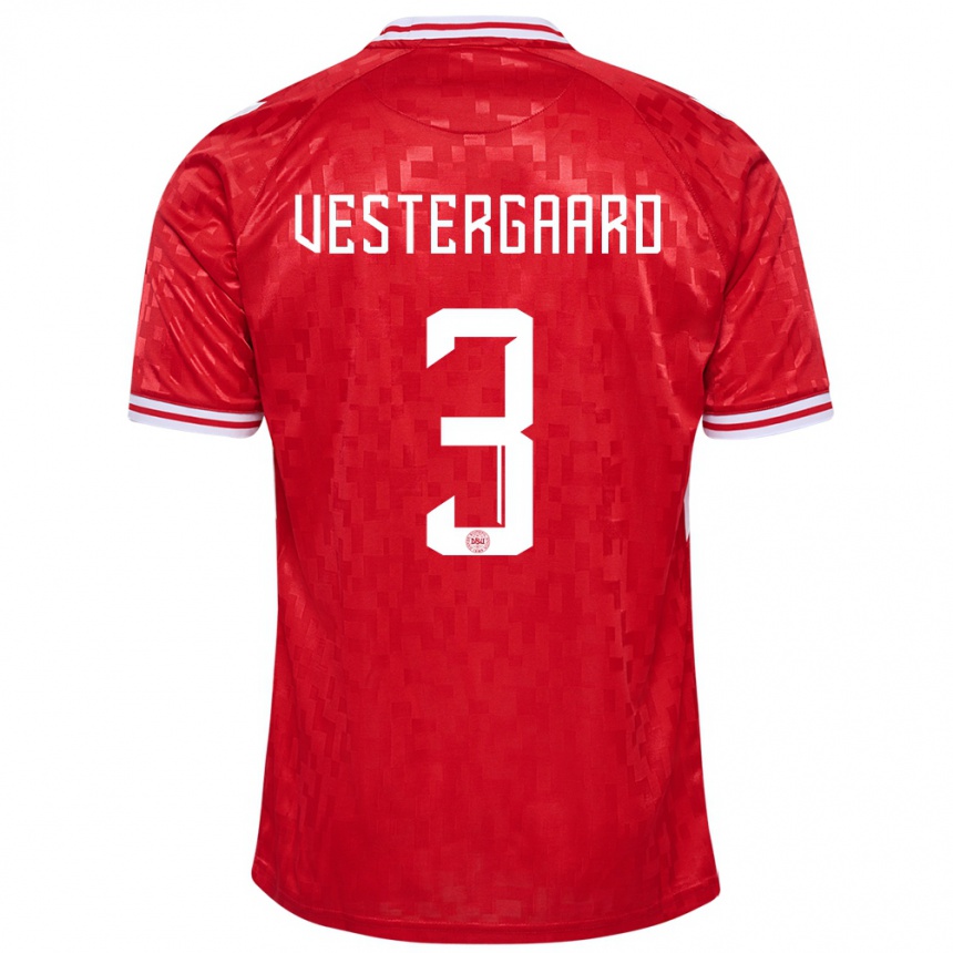 Men Football Denmark Jannik Vestergaard #3 Red Home Jersey 24-26 T-Shirt Australia