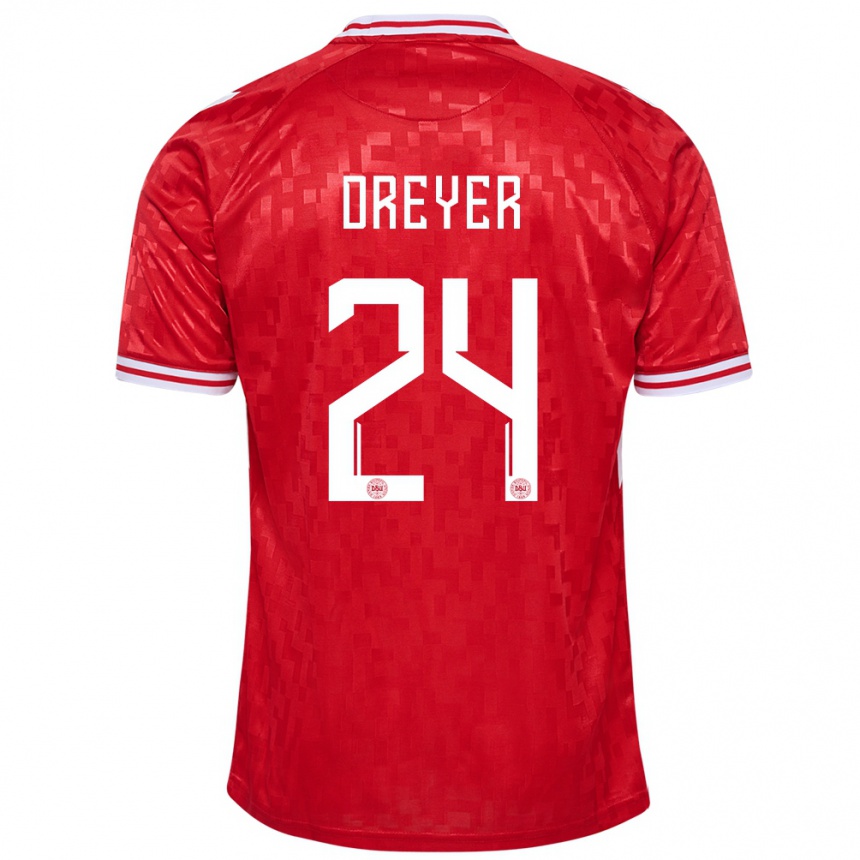 Men Football Denmark Anders Dreyer #24 Red Home Jersey 24-26 T-Shirt Australia