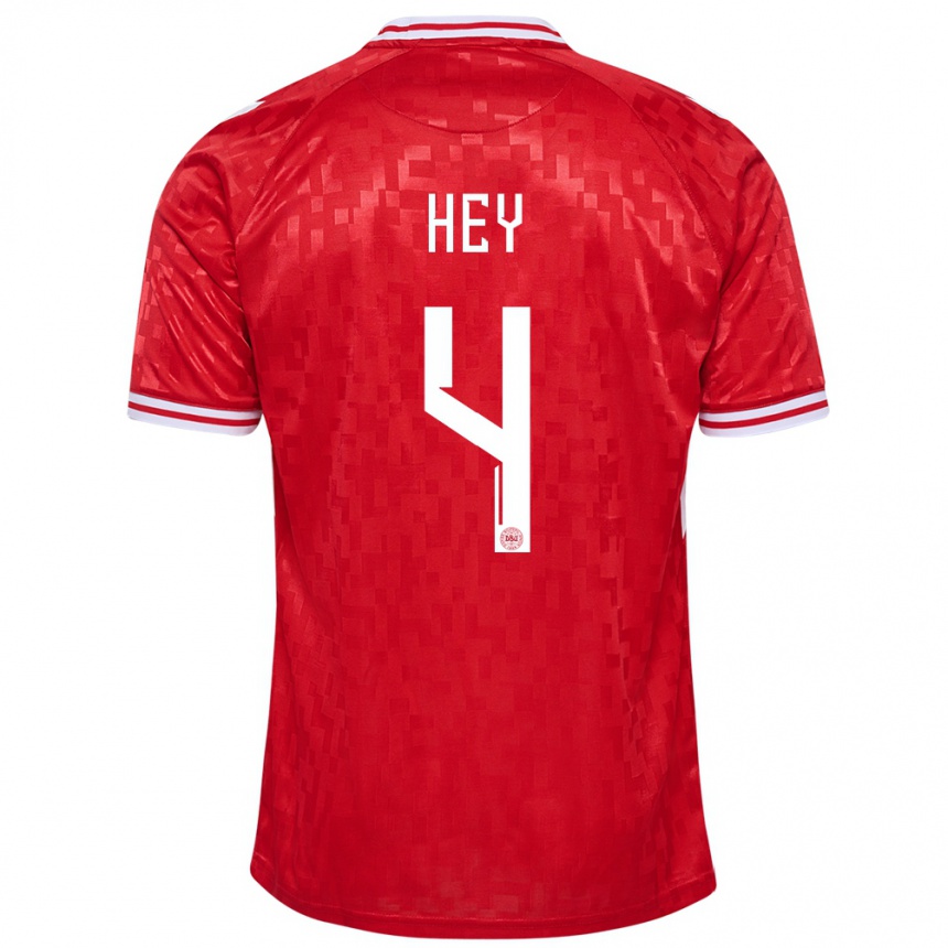 Men Football Denmark Lucas Hey #4 Red Home Jersey 24-26 T-Shirt Australia