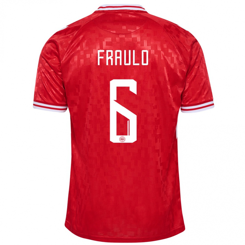 Men Football Denmark Oscar Fraulo #6 Red Home Jersey 24-26 T-Shirt Australia