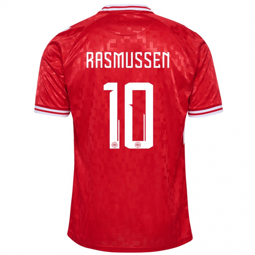 Men Football Denmark Christian Rasmussen #10 Red Home Jersey 24-26 T-Shirt Australia