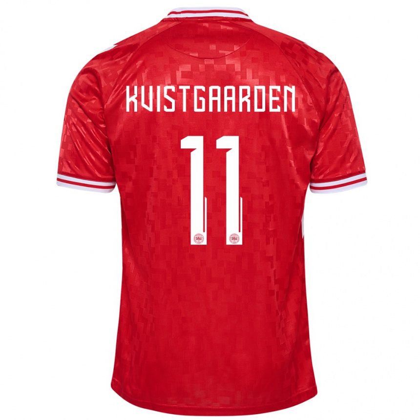 Men Football Denmark Mathias Kvistgaarden #11 Red Home Jersey 24-26 T-Shirt Australia