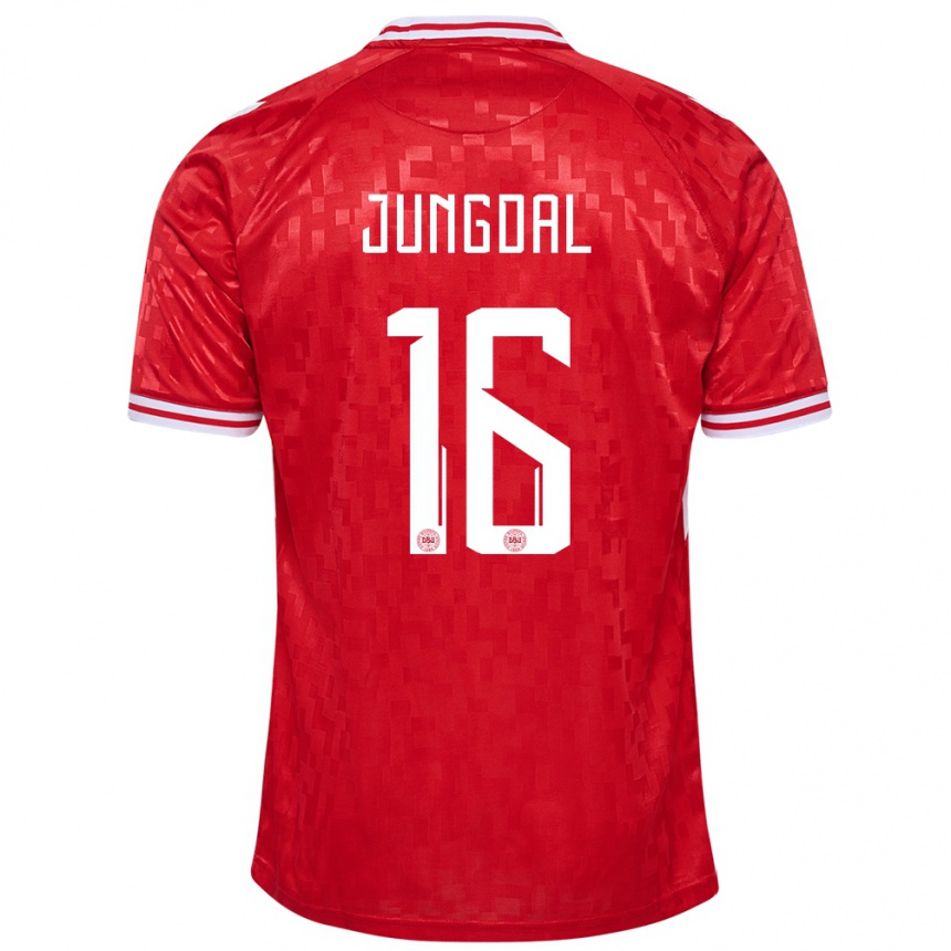 Men Football Denmark Andreas Jungdal #16 Red Home Jersey 24-26 T-Shirt Australia