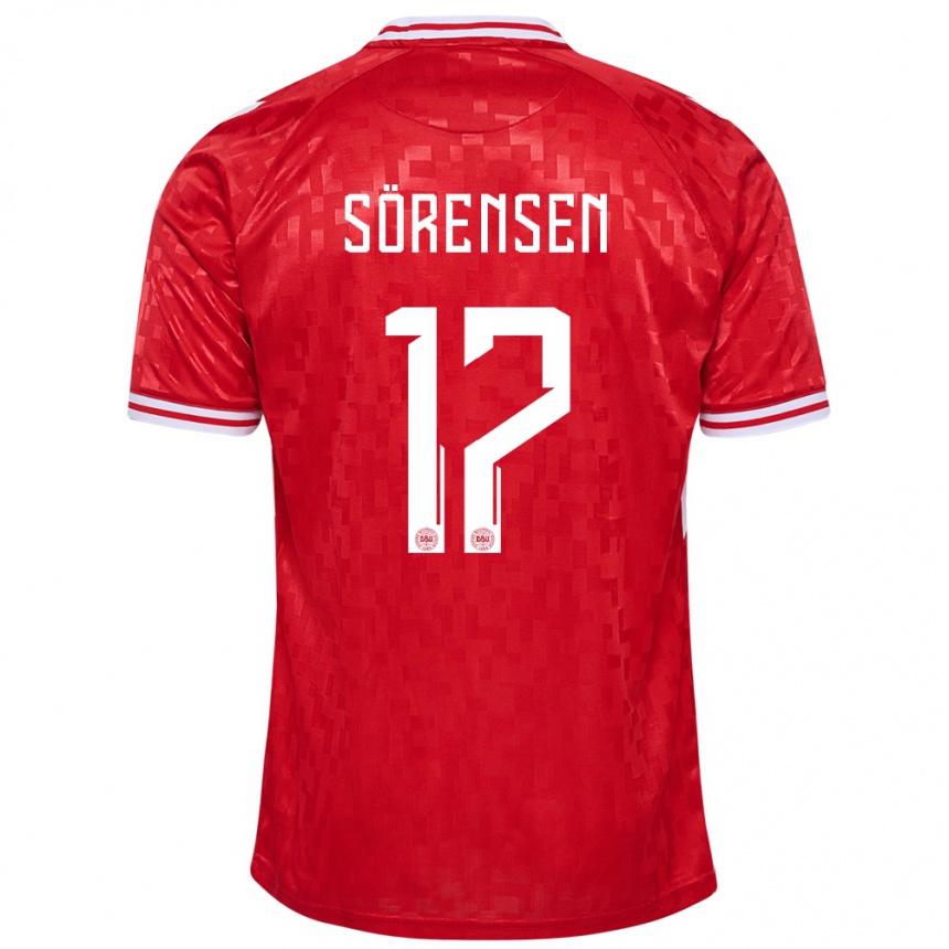 Men Football Denmark Oliver Sörensen #17 Red Home Jersey 24-26 T-Shirt Australia