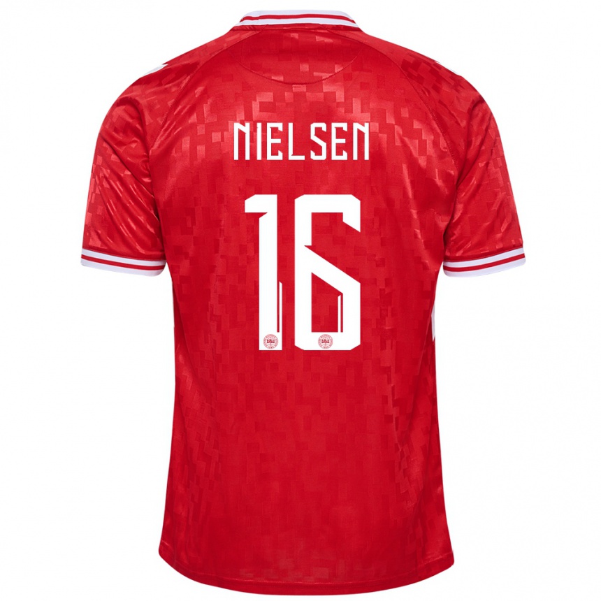 Men Football Denmark Magnus Nielsen #16 Red Home Jersey 24-26 T-Shirt Australia