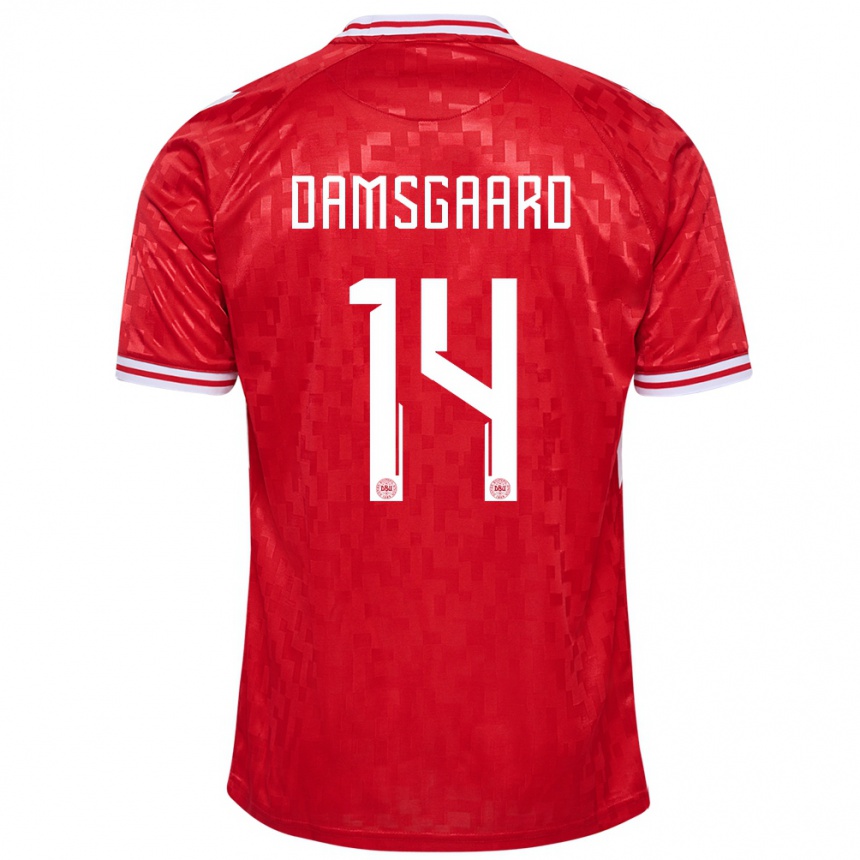 Men Football Denmark Mikkel Damsgaard #14 Red Home Jersey 24-26 T-Shirt Australia