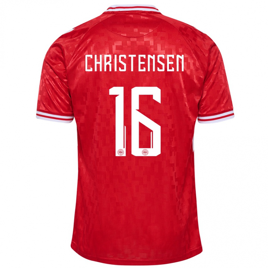 Men Football Denmark Oliver Christensen #16 Red Home Jersey 24-26 T-Shirt Australia