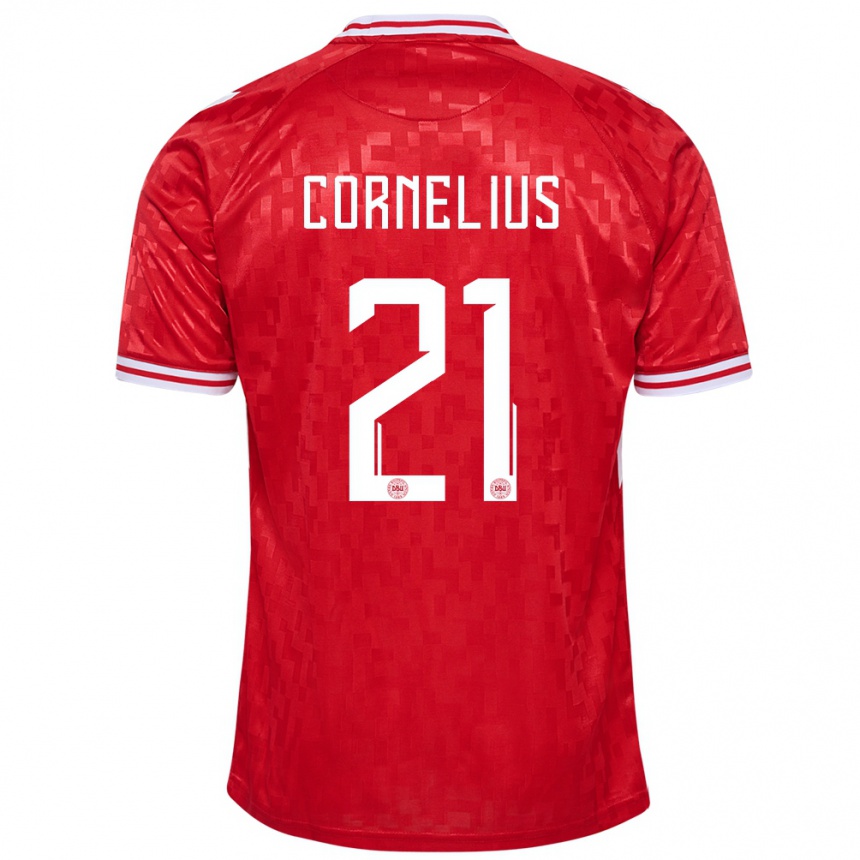 Men Football Denmark Andreas Cornelius #21 Red Home Jersey 24-26 T-Shirt Australia