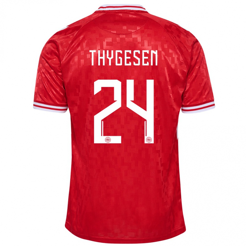 Men Football Denmark Sarah Thygesen #24 Red Home Jersey 24-26 T-Shirt Australia