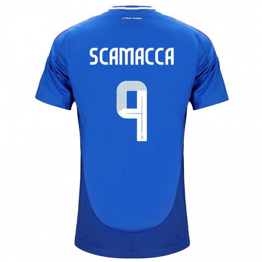 Men Football Italy Gianluca Scamacca #9 Blue Home Jersey 24-26 T-Shirt Australia