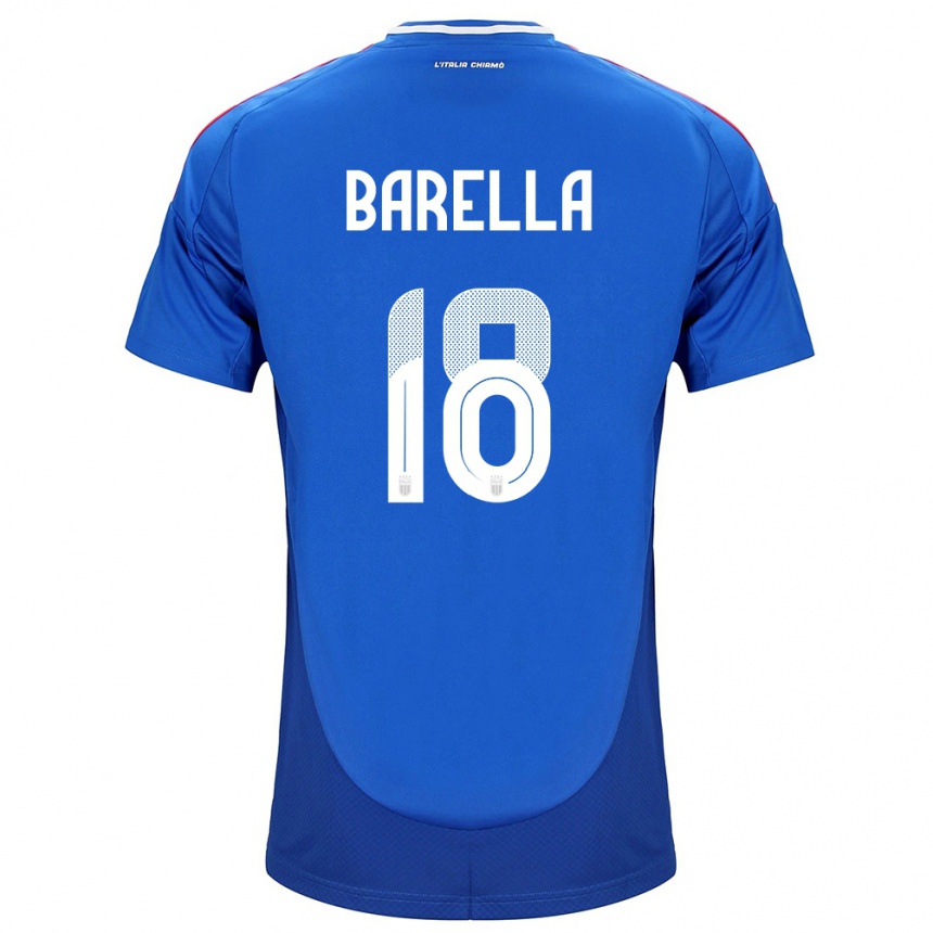 Men Football Italy Nicolò Barella #18 Blue Home Jersey 24-26 T-Shirt Australia