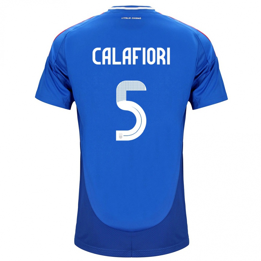 Men Football Italy Riccardo Calafiori #5 Blue Home Jersey 24-26 T-Shirt Australia