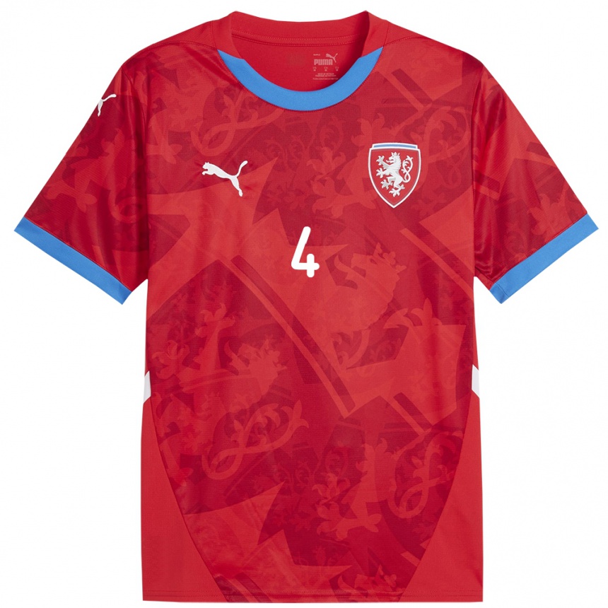 Men Football Czech Republic Dominik Farka #4 Red Home Jersey 24-26 T-Shirt Australia