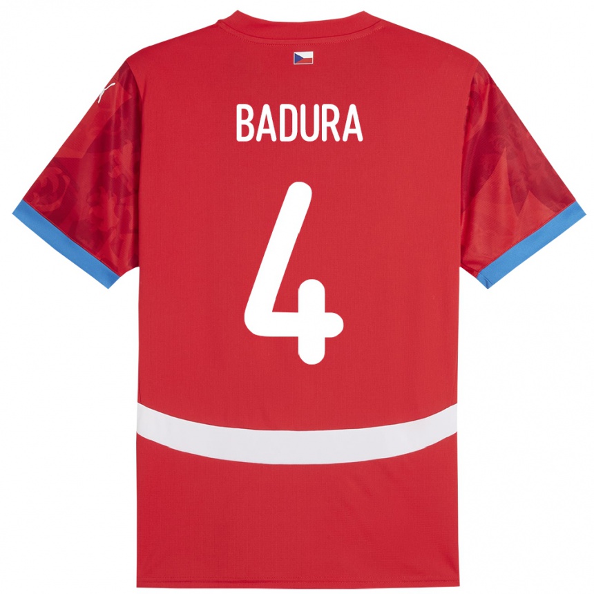 Men Football Czech Republic Vitezslav Badura #4 Red Home Jersey 24-26 T-Shirt Australia