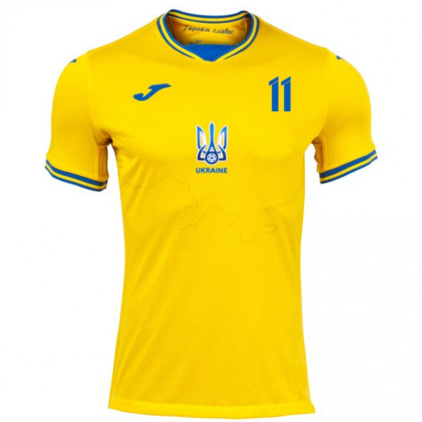 Men Football Ukraine Artem Dovbyk #11 Yellow Home Jersey 24-26 T-Shirt Australia