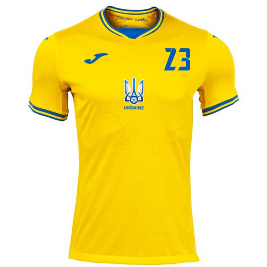 Men Football Ukraine Andriy Lunin #23 Yellow Home Jersey 24-26 T-Shirt Australia