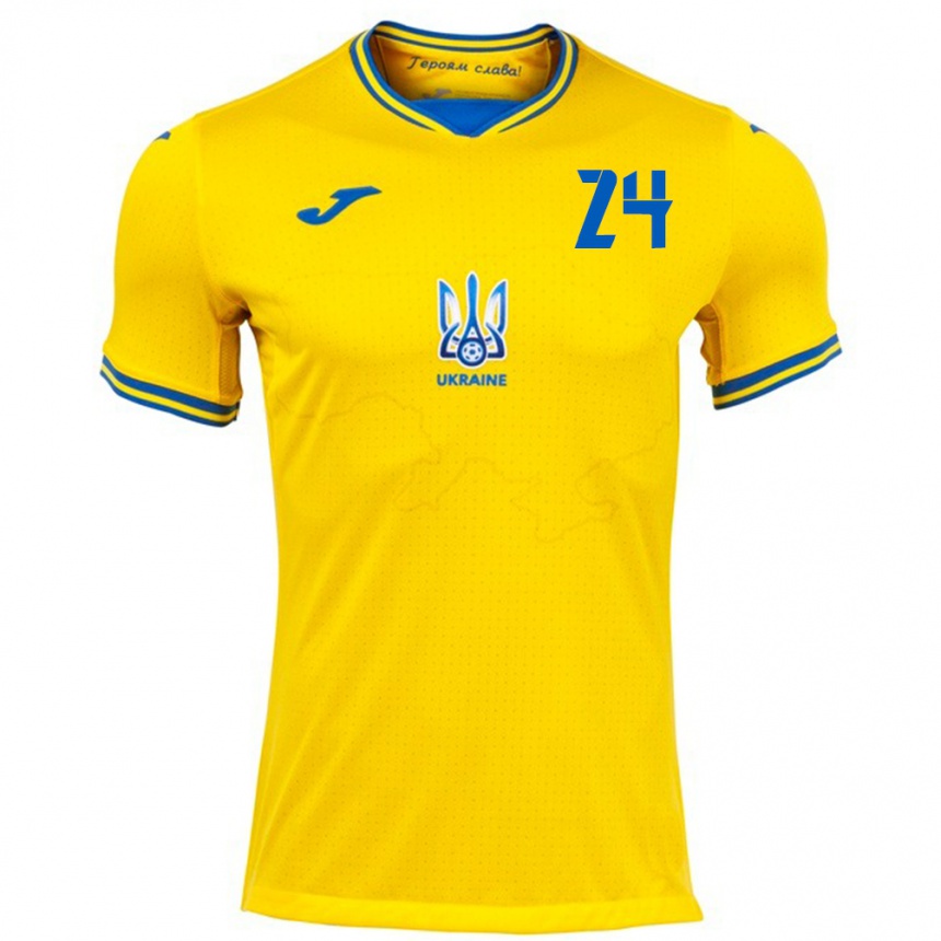 Men Football Ukraine Oleksandr Tymchyk #24 Yellow Home Jersey 24-26 T-Shirt Australia