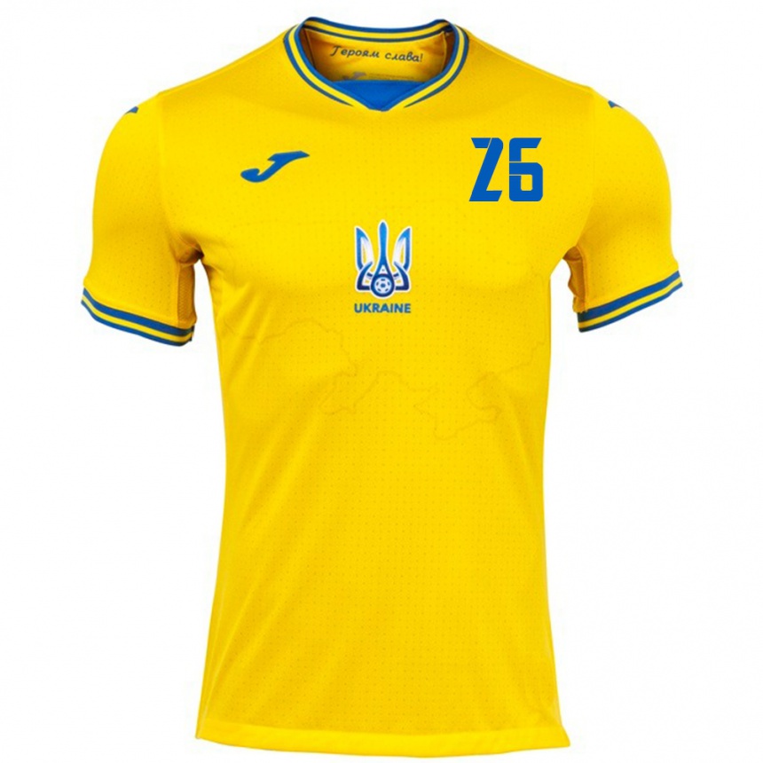 Men Football Ukraine Bogdan Mykhaylichenko #26 Yellow Home Jersey 24-26 T-Shirt Australia