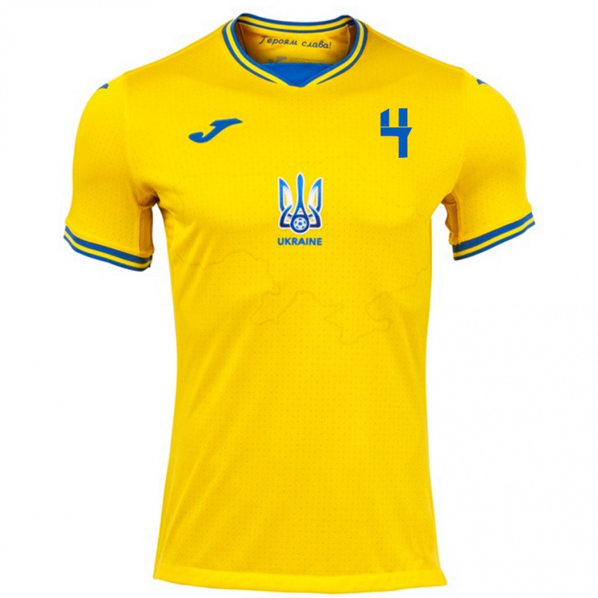 Men Football Ukraine Ilya Krupskyi #4 Yellow Home Jersey 24-26 T-Shirt Australia