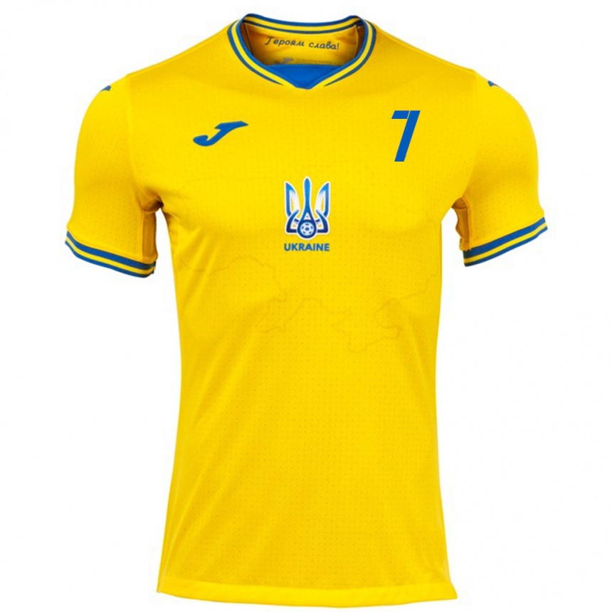 Men Football Ukraine Kristian Shevchenko #7 Yellow Home Jersey 24-26 T-Shirt Australia