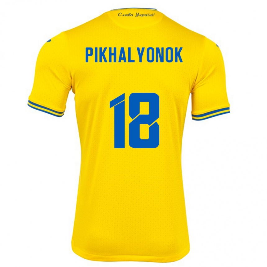 Men Football Ukraine Oleksandr Pikhalyonok #18 Yellow Home Jersey 24-26 T-Shirt Australia