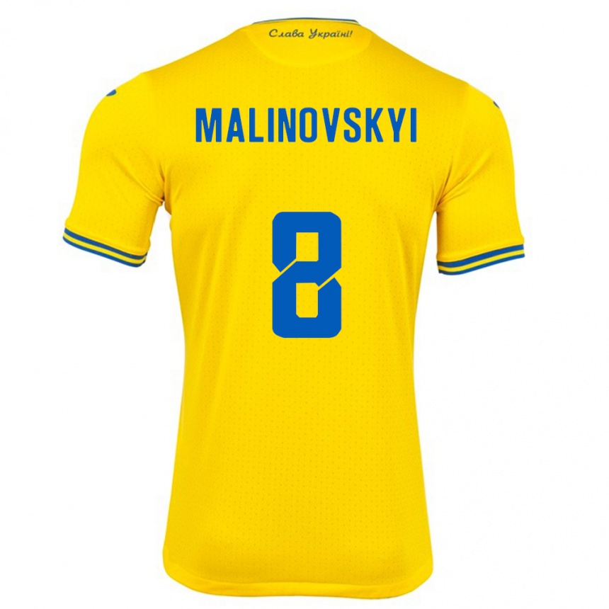 Men Football Ukraine Ruslan Malinovskyi #8 Yellow Home Jersey 24-26 T-Shirt Australia