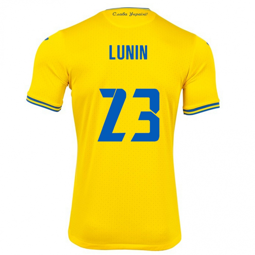 Men Football Ukraine Andriy Lunin #23 Yellow Home Jersey 24-26 T-Shirt Australia