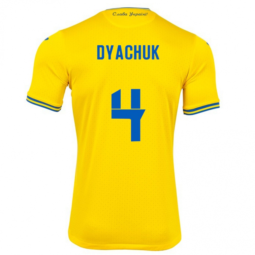 Men Football Ukraine Maksym Dyachuk #4 Yellow Home Jersey 24-26 T-Shirt Australia