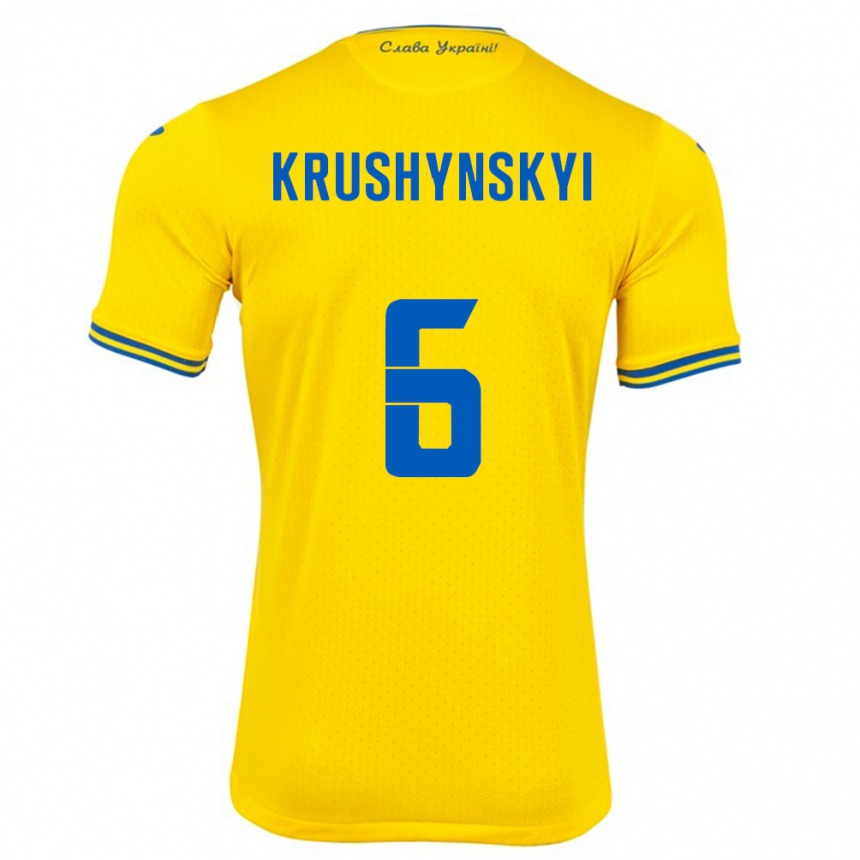 Men Football Ukraine Borys Krushynskyi #6 Yellow Home Jersey 24-26 T-Shirt Australia