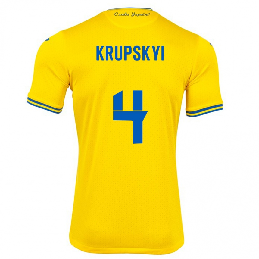 Men Football Ukraine Ilya Krupskyi #4 Yellow Home Jersey 24-26 T-Shirt Australia