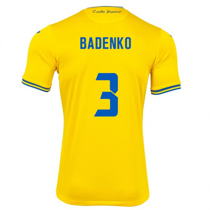 Men Football Ukraine Ilya Badenko #3 Yellow Home Jersey 24-26 T-Shirt Australia