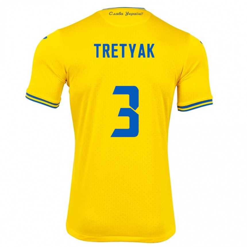 Men Football Ukraine Demyan Tretyak #3 Yellow Home Jersey 24-26 T-Shirt Australia