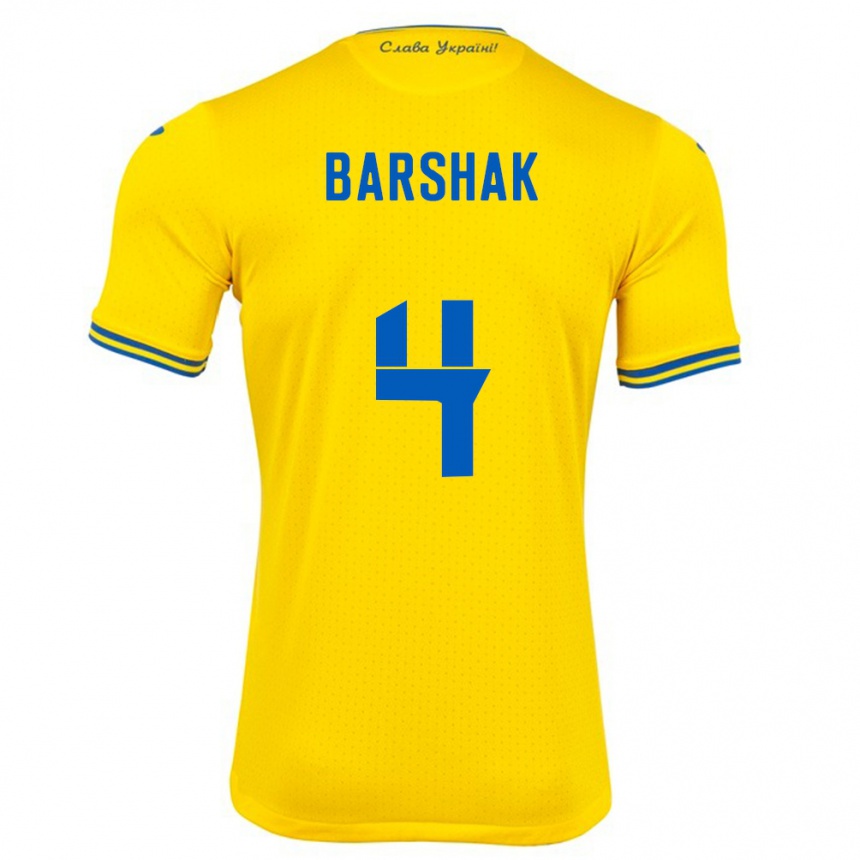 Men Football Ukraine Maksym Barshak #4 Yellow Home Jersey 24-26 T-Shirt Australia