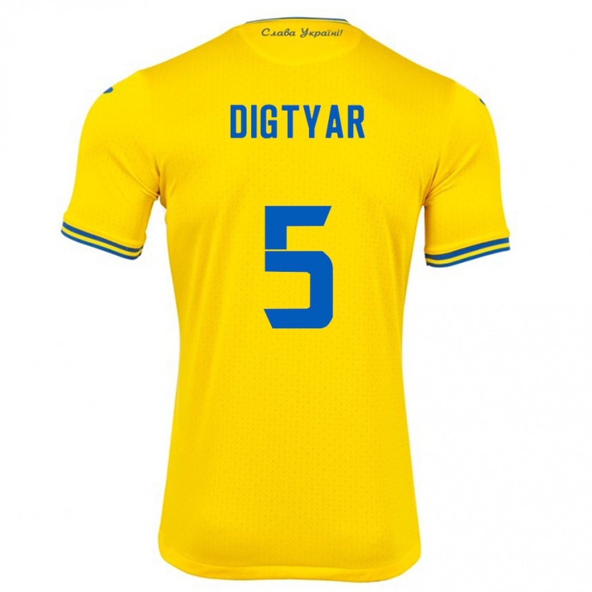 Men Football Ukraine Kyrylo Digtyar #5 Yellow Home Jersey 24-26 T-Shirt Australia