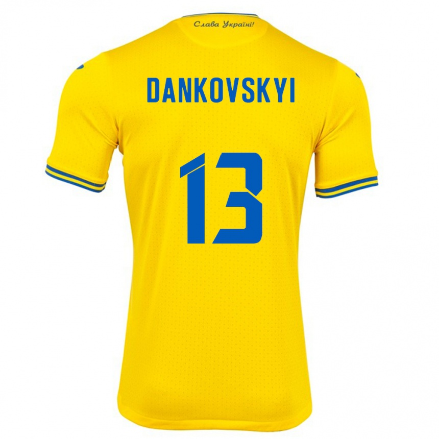 Men Football Ukraine Yegor Dankovskyi #13 Yellow Home Jersey 24-26 T-Shirt Australia