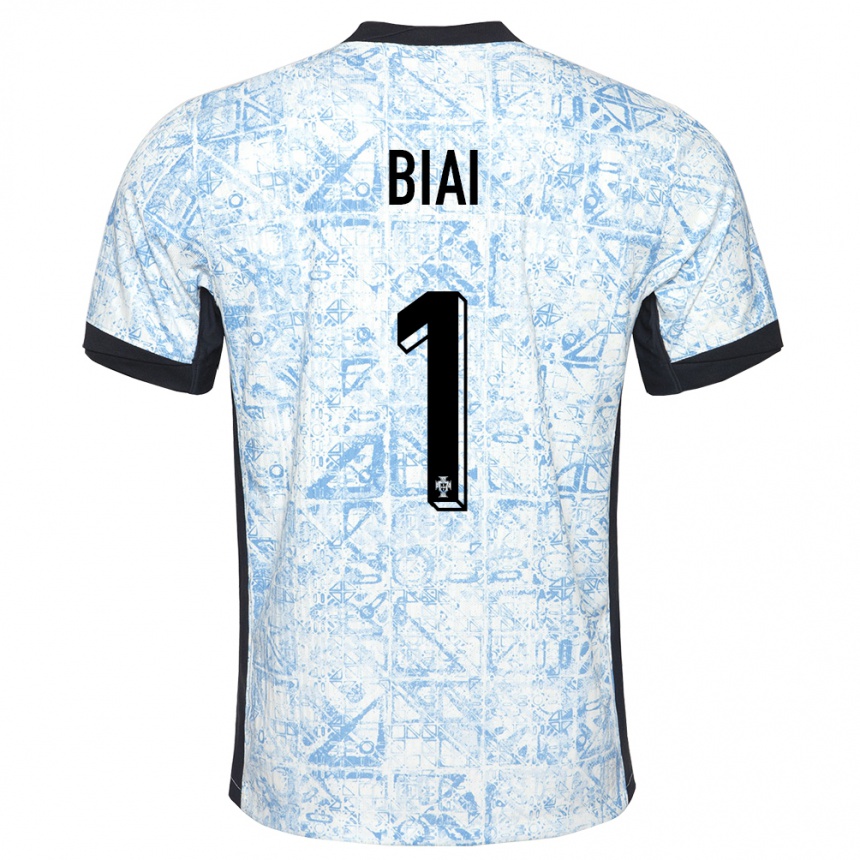 Men Football Portugal Celton Biai #1 Cream Blue Away Jersey 24-26 T-Shirt Australia