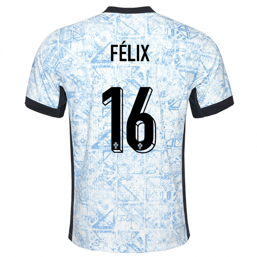 Men Football Portugal Hugo Felix #16 Cream Blue Away Jersey 24-26 T-Shirt Australia