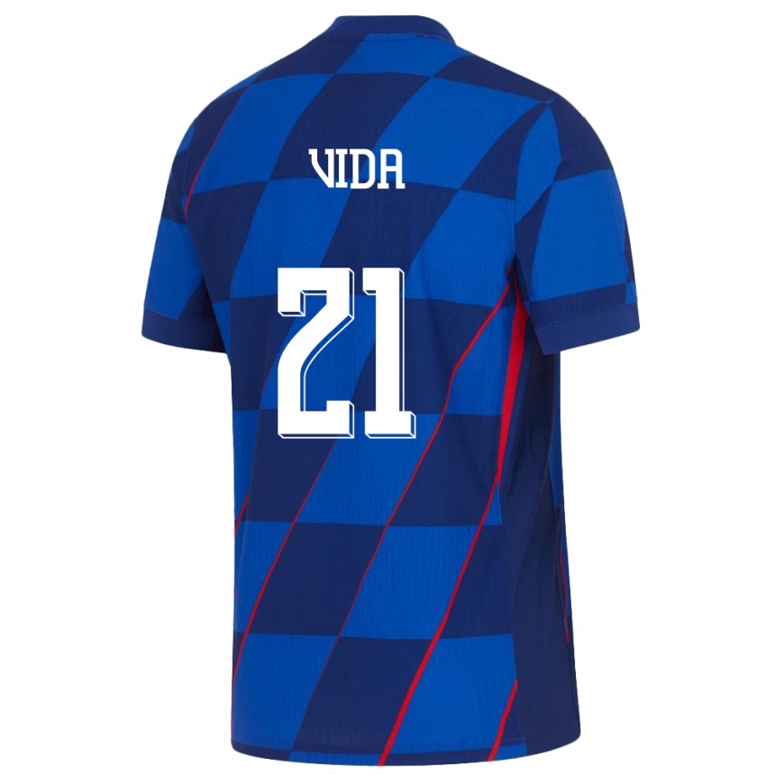 Men Football Croatia Domagoj Vida #21 Blue Away Jersey 24-26 T-Shirt Australia