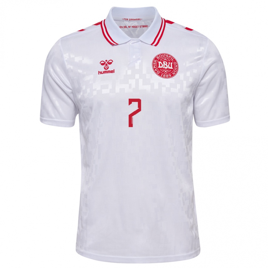 Men Football Denmark Mathias Jensen #7 White Away Jersey 24-26 T-Shirt Australia