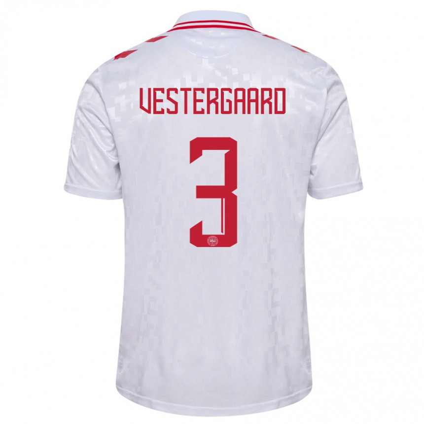 Men Football Denmark Jannik Vestergaard #3 White Away Jersey 24-26 T-Shirt Australia