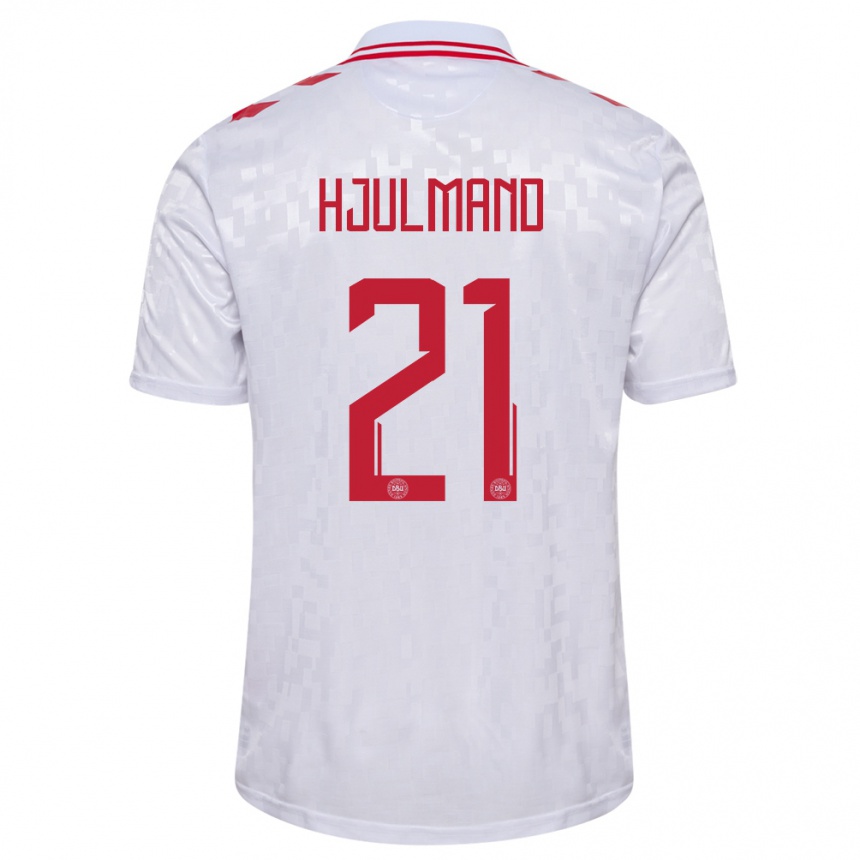 Men Football Denmark Morten Hjulmand #21 White Away Jersey 24-26 T-Shirt Australia