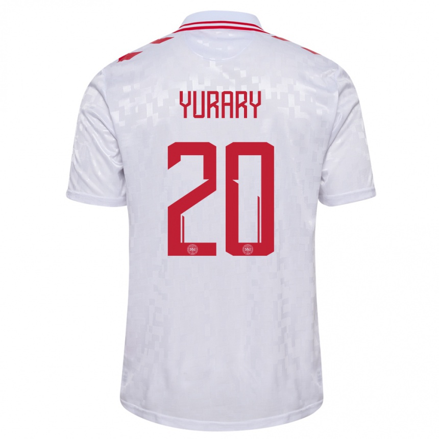 Men Football Denmark Yussuf Poulsen #20 White Away Jersey 24-26 T-Shirt Australia