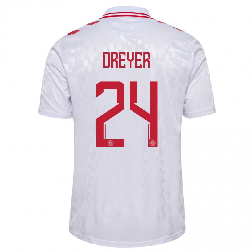 Men Football Denmark Anders Dreyer #24 White Away Jersey 24-26 T-Shirt Australia