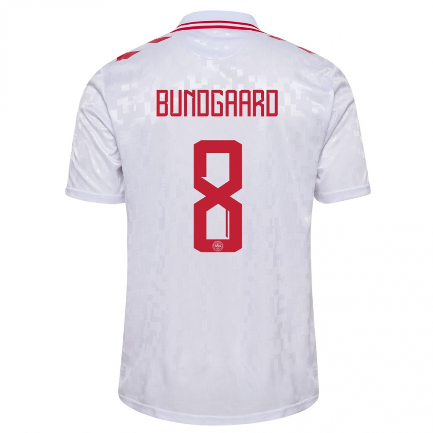 Men Football Denmark Filip Bundgaard #8 White Away Jersey 24-26 T-Shirt Australia