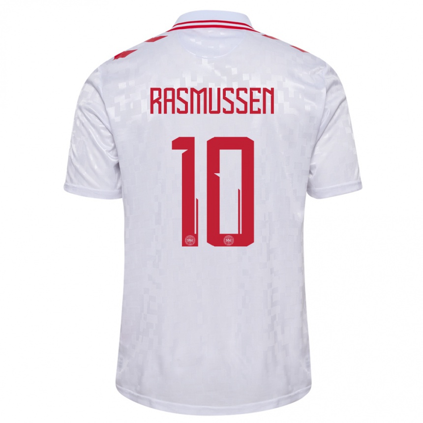 Men Football Denmark Christian Rasmussen #10 White Away Jersey 24-26 T-Shirt Australia