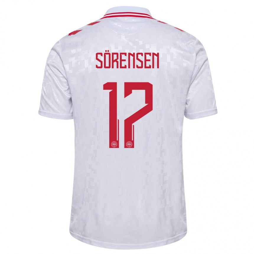 Men Football Denmark Oliver Sörensen #17 White Away Jersey 24-26 T-Shirt Australia