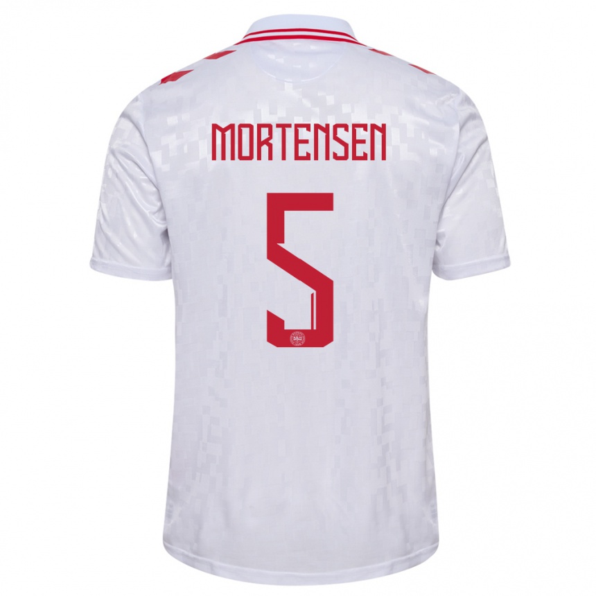 Men Football Denmark Gustav Mortensen #5 White Away Jersey 24-26 T-Shirt Australia