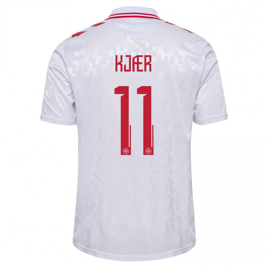 Men Football Denmark Jeppe Kjær #11 White Away Jersey 24-26 T-Shirt Australia