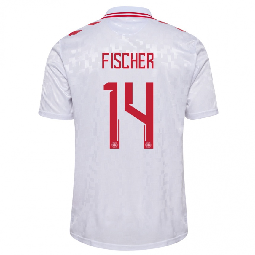 Men Football Denmark Mikkel Fischer #14 White Away Jersey 24-26 T-Shirt Australia